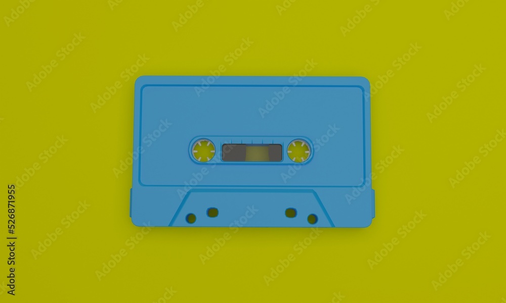 Fototapeta premium 3d illustration , audio cassette image , yellow background, , 3d rendering