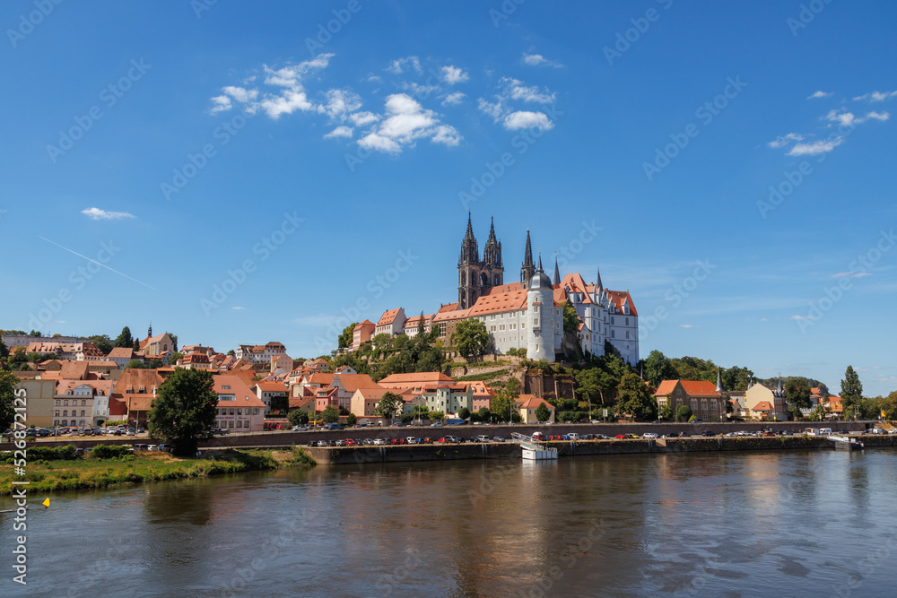 Meißen, Saxony, Germany 08-07-2022  Awesome view on Albrechtsburg castle and cathedral on the River Elbe