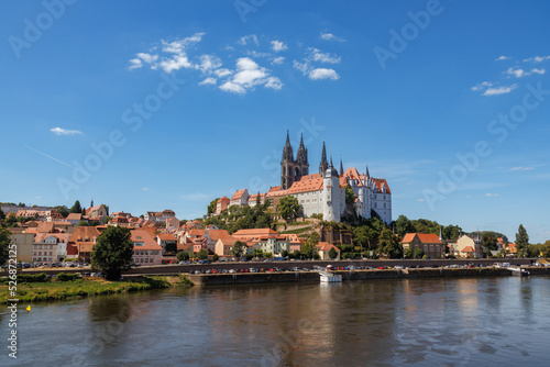 Meißen, Saxony, Germany 08-07-2022 Awesome view on Albrechtsburg castle and cathedral on the River Elbe