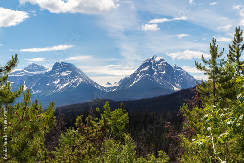 Mountain peaks part of the Rocky Mountains within Jasper National Park