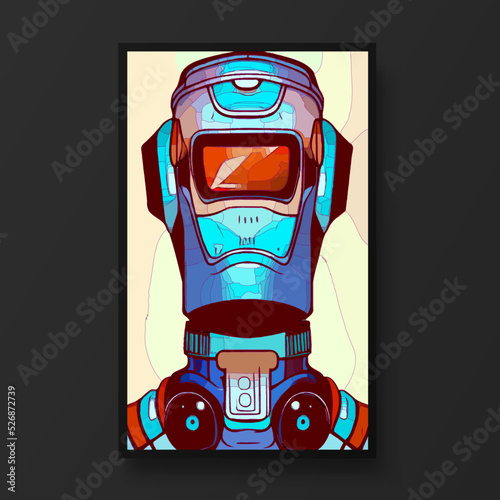 Futuristic robot head or humanoid. Science fiction futuristic robot. Trendy modern illustration for poster, banner, cover.