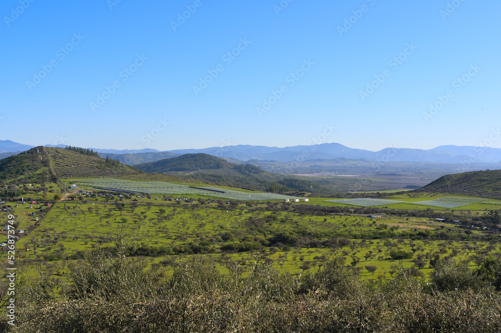 Field of solar panels in the hills near Talca, Maule, Chile 