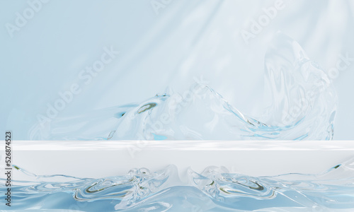 podium with water splash swirl for product presentation. Natural beauty pedestal, relaxation and health, 3d illustration