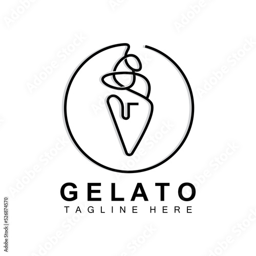 Ice Cream Gelato Logo Design, Sweet Soft Cold Food, Vector Brand Company Products