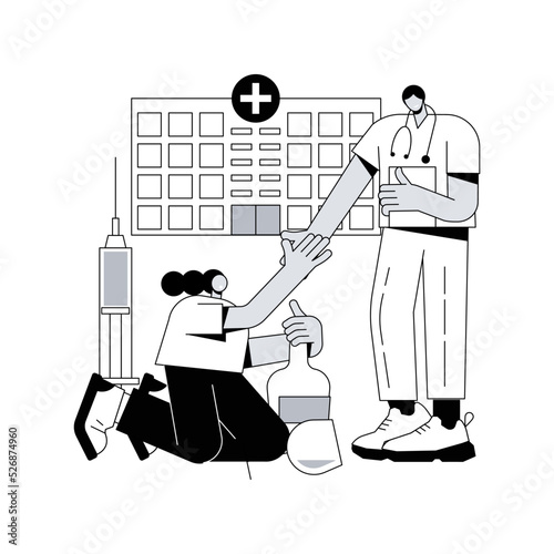 Drug rehab center abstract concept vector illustration. Inpatient drug rehab center, experimental treatment, substance abuse rehabilitation, addiction therapy clinic facility abstract metaphor.