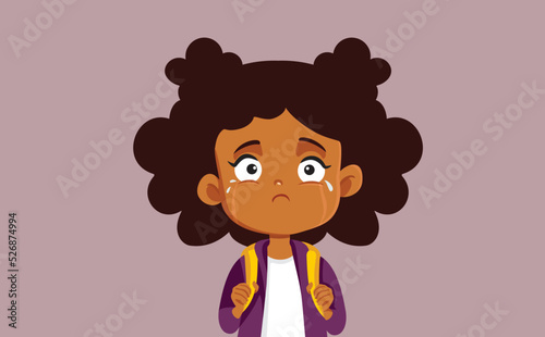 Sad Unhappy Student Girl Feeling Anxious Vector Illustration. Emotional student girl feeling depressed and unhappy at school
