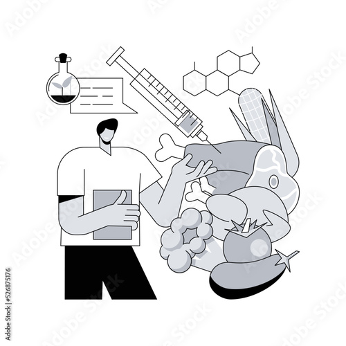 Genetically modified foods abstract concept vector illustration. Genetically modified organism, GM food industry, biotech product, health issue, nutrition safety, disease risk abstract metaphor.