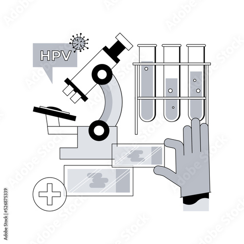 HPV test abstract concept vector illustration. Human papillomavirus test kit, results, testing for man, examination for women, cervical cancer prevention, HPV early diagnostics abstract metaphor.