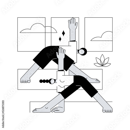 Yoga school abstract concept vector illustration. Yoga and fitness studio, meditation practice school, certified instructor, class level, buy subscription online, vipassana abstract metaphor.
