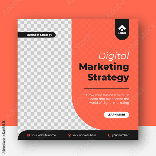 Orange modern geometric corporate business digital marketing strategy social media post banner ads template