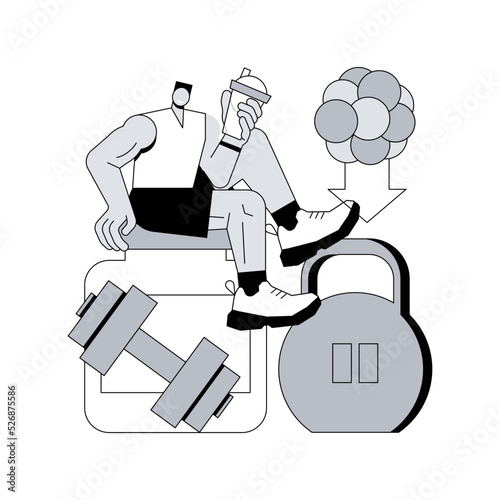 Sports nutrition abstract concept vector illustration. Sports supplements, ergogenic aids use, protein cocktail, nutrition discipline, healthy lifestyle, low holesterole food abstract metaphor.