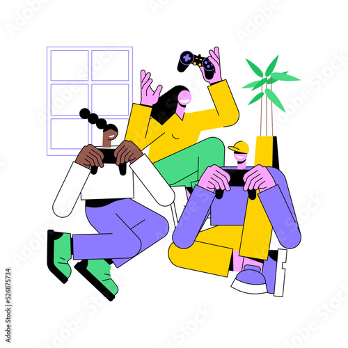 Video gaming lounge isolated cartoon vector illustrations. Happy colleagues play video games in an office lounge zone, entertainment time together, modern workplace, work break vector cartoon.
