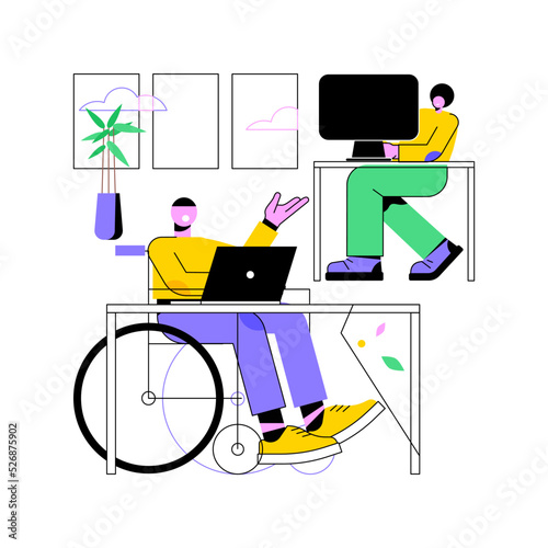 Inclusive office isolated cartoon vector illustrations. Group of diverse people working in a smart inclusive office, modern workplace for disabled people, accessible environment vector cartoon.