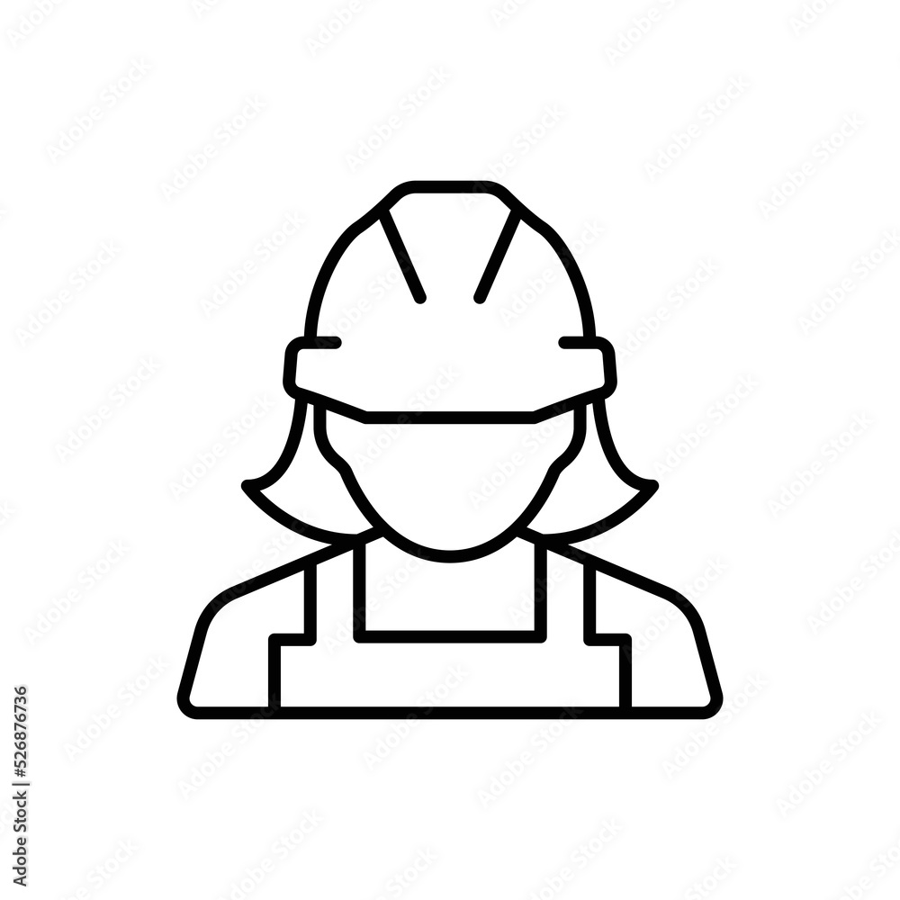 Female construction worker icon. Labor, builder, employee, hardhat concept. Simple outline style. Thin line vector design illustration isolated on white background. EPS 10. Female construction worker icon. Labor, builder, employee, hardhat concept. Simple outline style. Thin line vector design illustration isolated on white background. EPS 10.