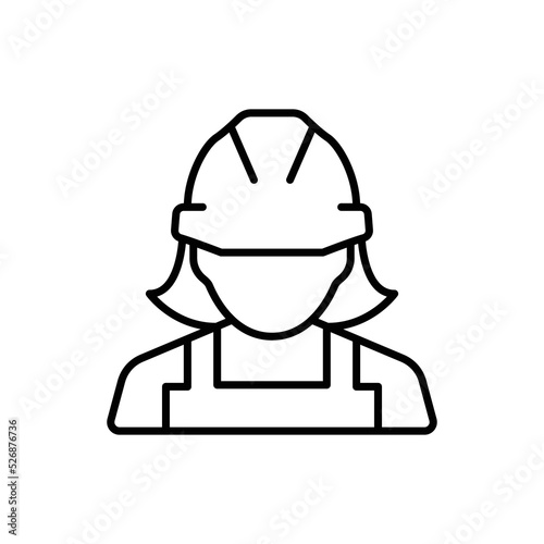 Female construction worker icon. Labor, builder, employee, hardhat concept. Simple outline style. Thin line vector design illustration isolated on white background. EPS 10.