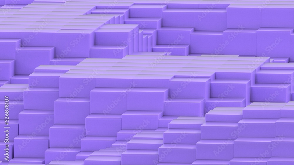 Abstract background with waves made of a lot of purple cubes geometry primitive forms that goes up and down under black-white lighting. 3D illustration. 3D CG. High resolution. Abstract background with waves made of a lot of purple cubes geometry primitive forms that goes up and down under black-white lighting. 3D illustration. 3D CG. High resolution.