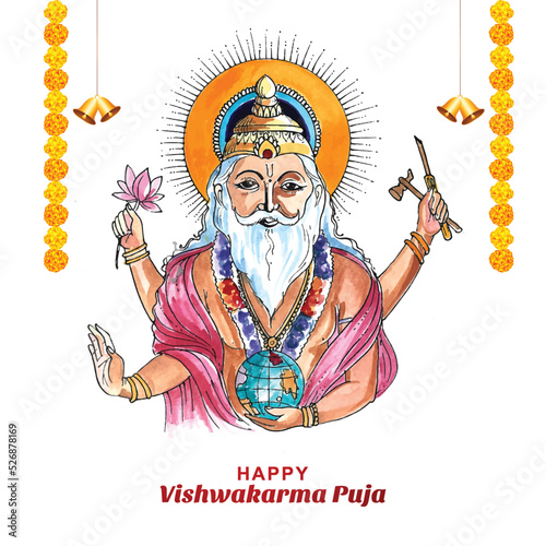 Hindu god vishwakarma an architect and divine engineer of universe celebration background photo