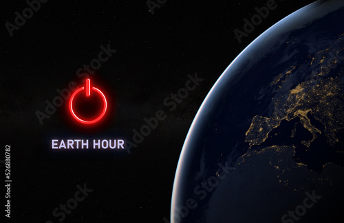 a view from space, planet earth hour with power button, elements of this image furnished by nasa