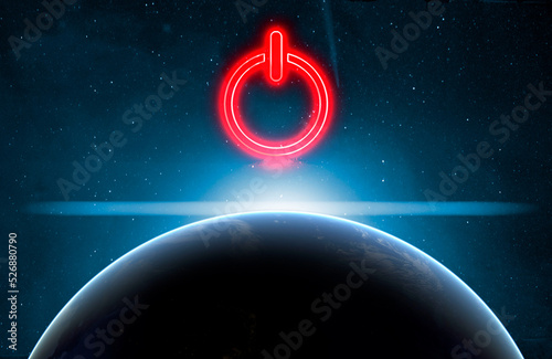 a view from space, planet earth hour with power button, elements of this image furnished by nasa