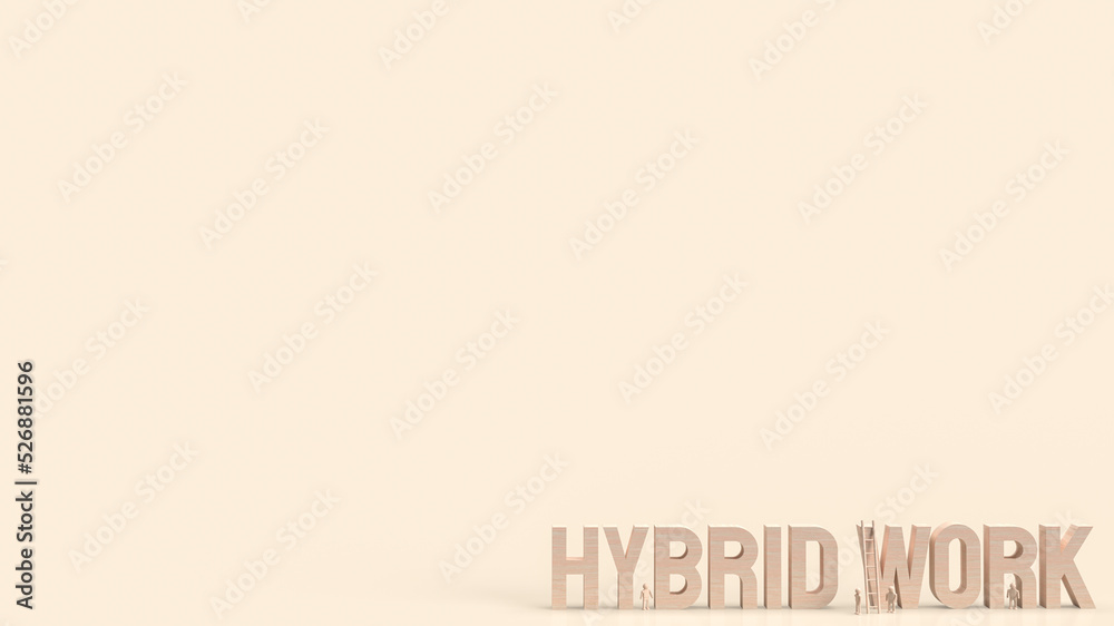 The wood text hybrid working for business concept 3d rendering