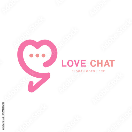 Creative love talk logo design. Pink heart with bubble chat icon	
