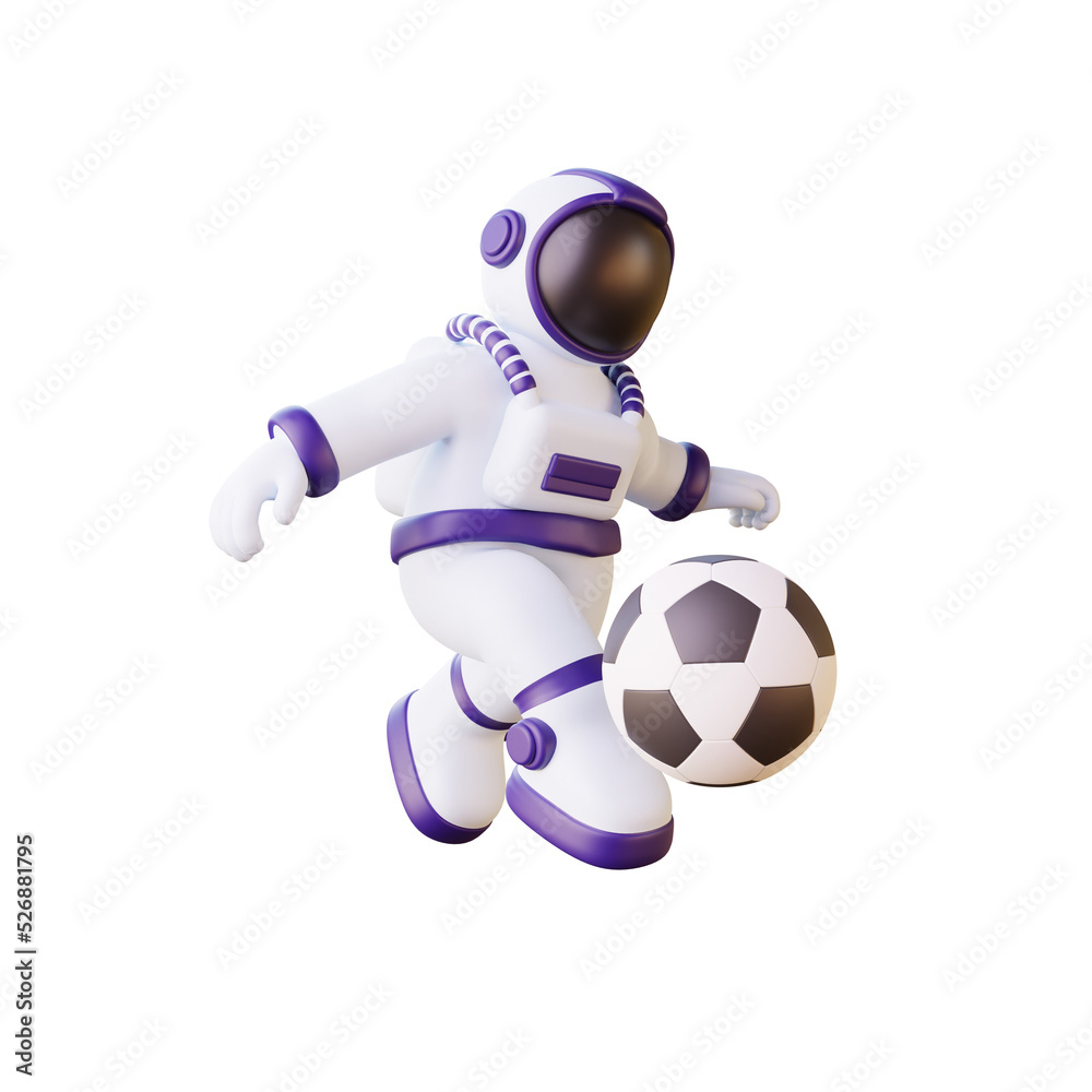 3d illustration of astronaut playing soccer 3d illustration of astronaut playing soccer