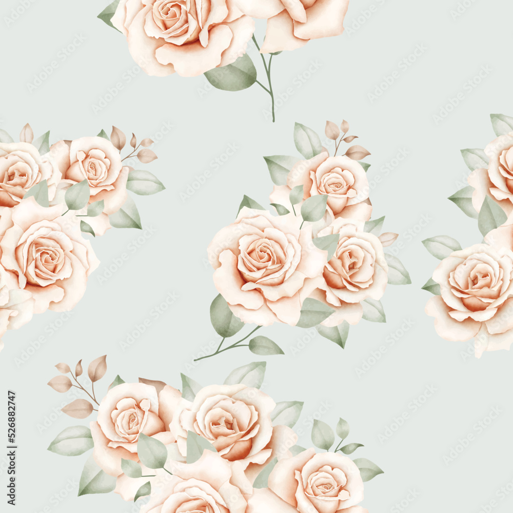 Watercolor Floral Roses Seamless Pattern 