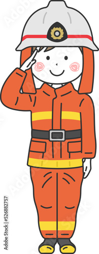 敬礼をする、消防隊員の男性のイラスト