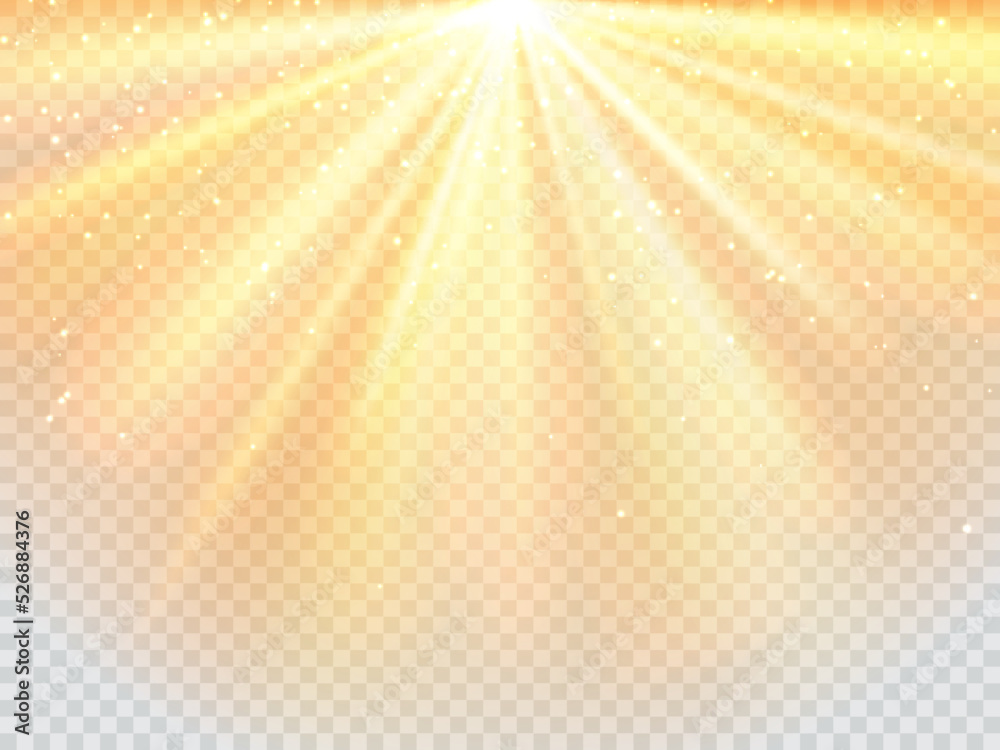 Sun light ray on transparent background, isolated vector shiny beams or flare layout effect. Yellow sunny flow with sparks fall from above. Realistic 3d sun shine radiance light rays Sun light ray on transparent background, isolated vector shiny beams or flare layout effect. Yellow sunny flow with sparks fall from above. Realistic 3d sun shine radiance light rays