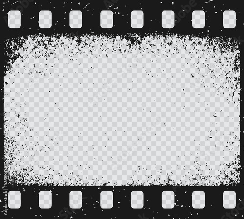 Old grunge movie film strip, vintage filmstrip vector texture. Celluloid reel frame, photo negative picture or cinema slide with scratched borders, retro photography isolated on transparent background