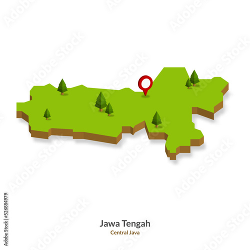Isometric Map of Central Java Province  Indonesia. Simple 3D Map. Vector Illustration  - EPS 10 Vector