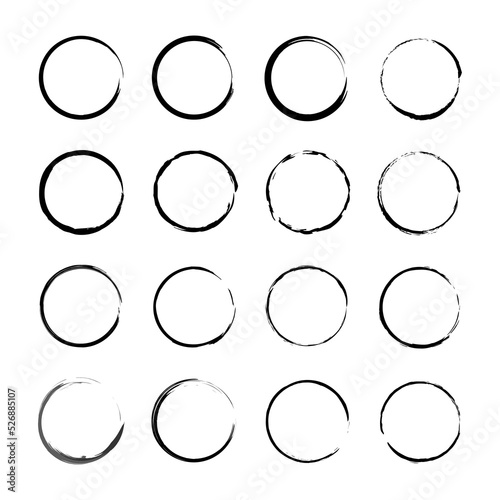 Brush circles. Ink paint brush stain. Circle frame set. Coffee pattern. Edge frame. Vector illustration. stock image.