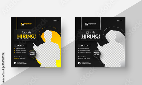 We are hiring job vacancy social media post or square web banner template with two color variation 