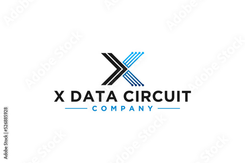 X data circuit logo design initial letter technology modern data computer internet