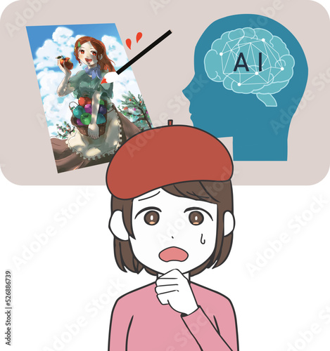 イラストを描くAI　困るイラストレーター　女性
