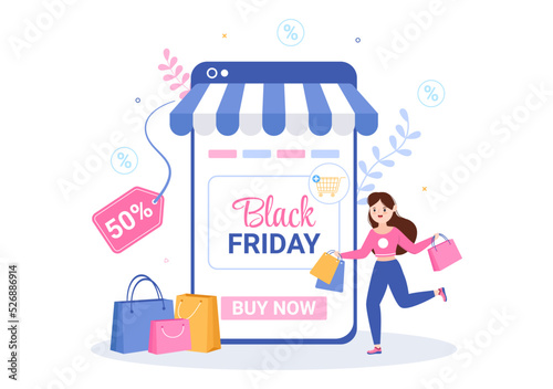 Black Friday Give Big Discount Sale For All Products with Gift Box or Marketing Price Tag in Template Hand Drawn Cartoon Flat Illustration