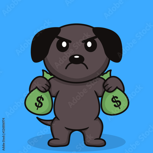 Vector illustration of premium cute dog doing weightlifting