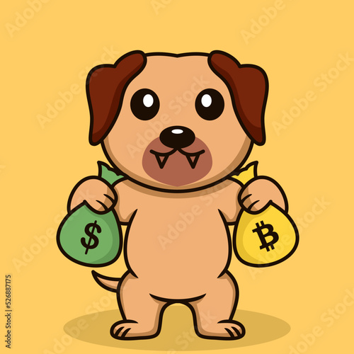 Vector illustration of premium cute dog doing weightlifting