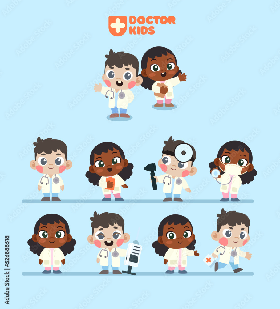 Doctor Kids Set illustrations. Cute kids in doctor costumes. Doctor Kids Set illustrations. Cute kids in doctor costumes.