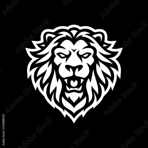 Angry roaring lion head line art or silhouette logo design. Lion face vector illustration on dark background © putra_purwanto
