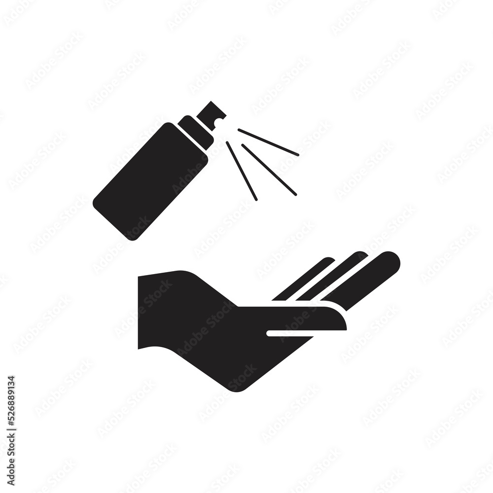 Clean hand with antiseptic alcohol spray icon. Antiseptic alcohol spray solid icon. Clean hand with hygienic gel glyph style pictogram on white background.