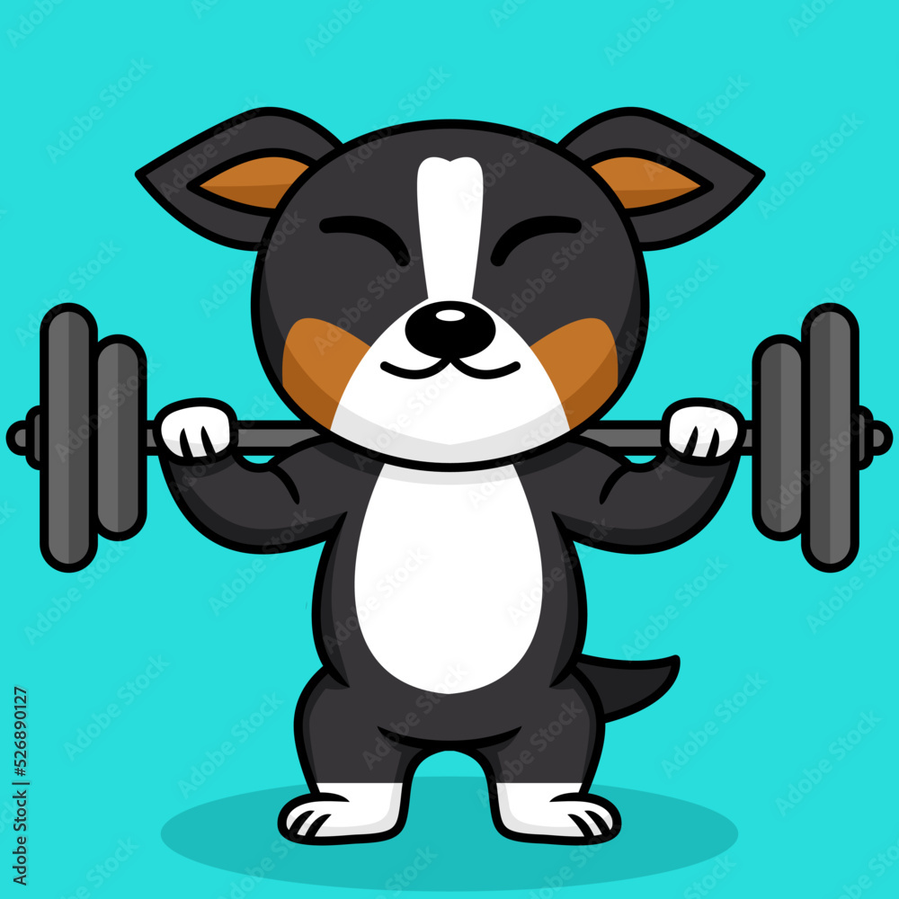 Vector illustration of premium cute dog doing weightlifting Vector illustration of premium cute dog doing weightlifting