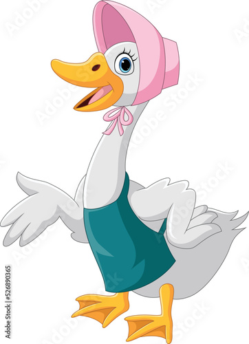 Cartoon duck wearing hat on white background
