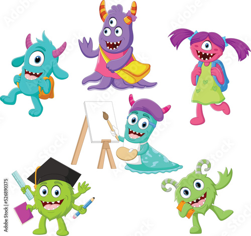 Cute monster school cartoon collection