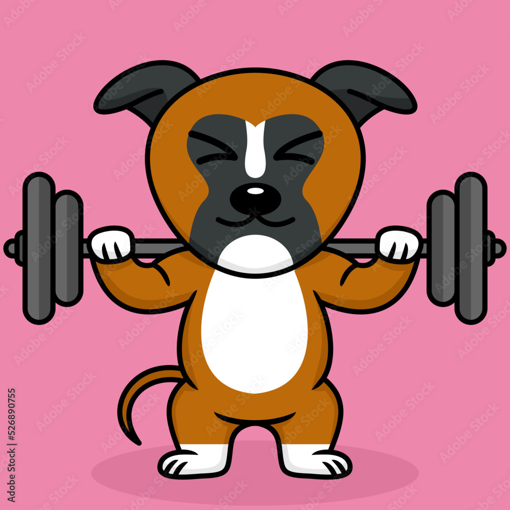 Vector illustration of premium cute dog doing weightlifting