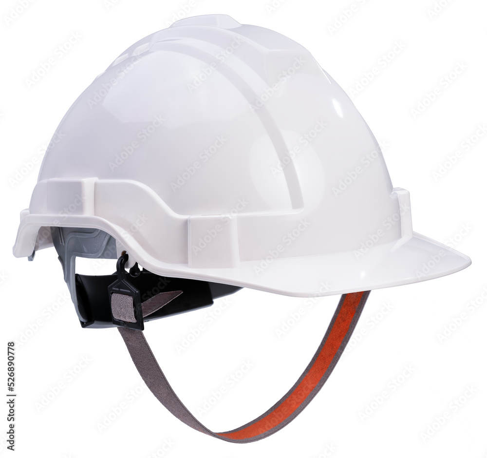 Fototapeta premium White safety helmet or hard cap isolated on white background, Construction hat on white background 