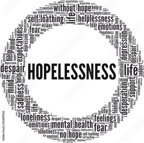 Hopelessness word cloud conceptual design isolated on white background.