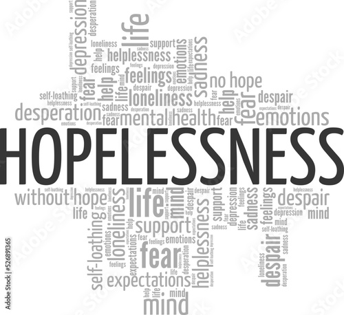 Hopelessness word cloud conceptual design isolated on white background.