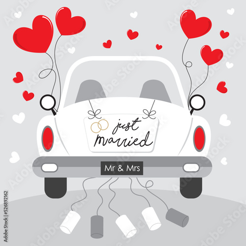 happy wedding card with wedding car