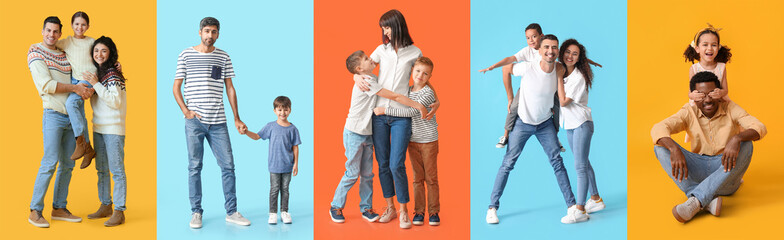 Collage with different family members on colorful background